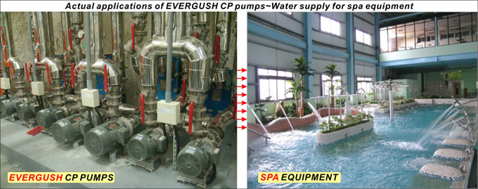 Actual applications of EVERGUSH CP pumps Water supply for spa equipment 