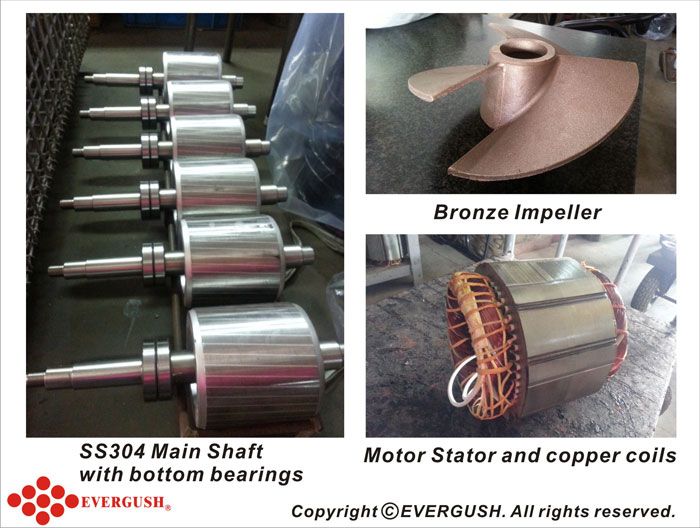 Motor stator and copper coils with bottom bearings