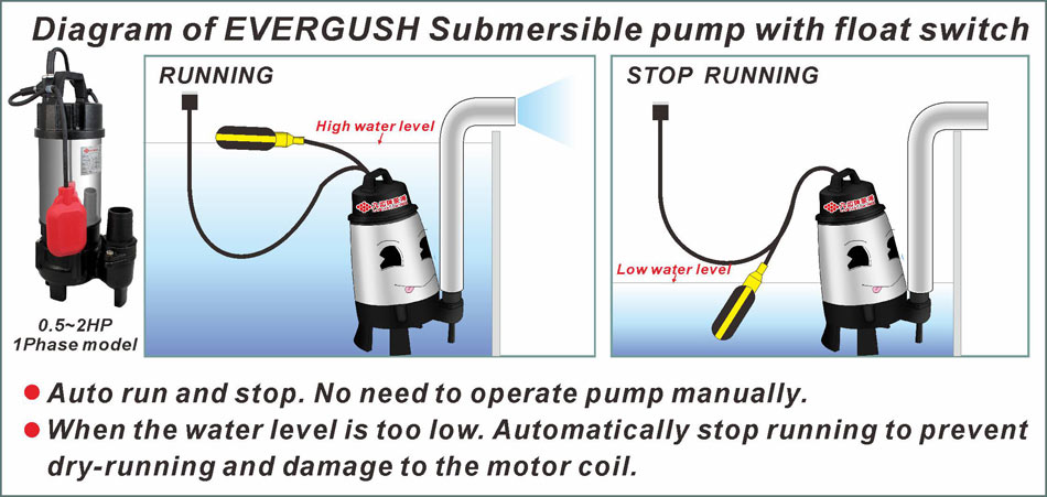 Diagram of Submersible pump with float switch