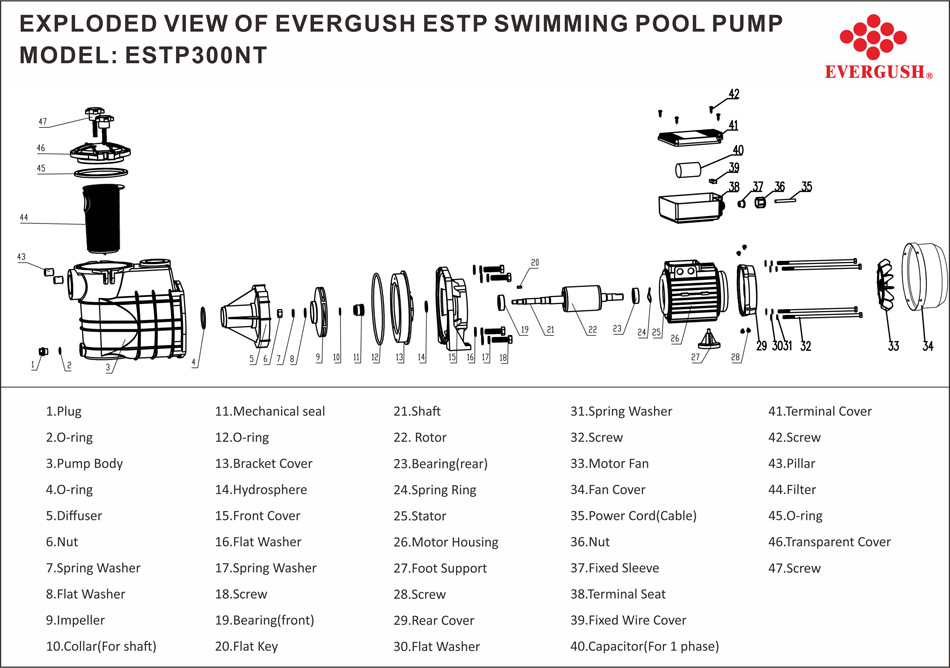 Exploded View of EVERGUSH ESTP(3HP)PUMP